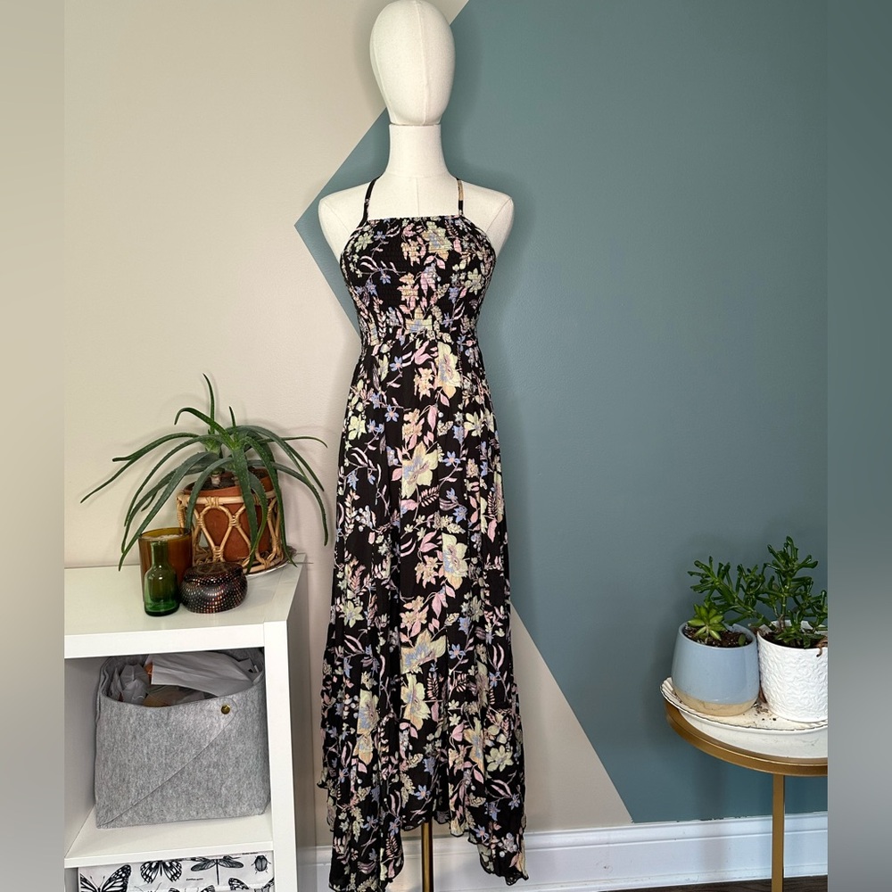 Free People Intimately Midnight Combo Floral Maxi Dress Black Pink Boho NWT XS - Picture 2 of 15